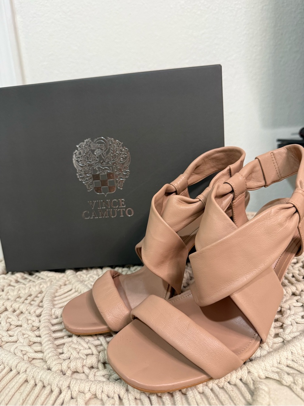 Vince Camuto Blush Twist-Strap Leather Heels